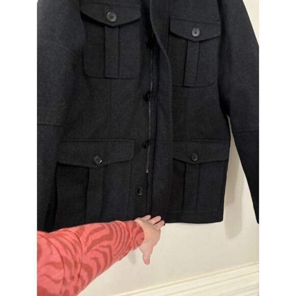 Express Mens Medium Coat Wool Blend Military Peacoat Winter Button Zip Gray - Picture 7 of 10
